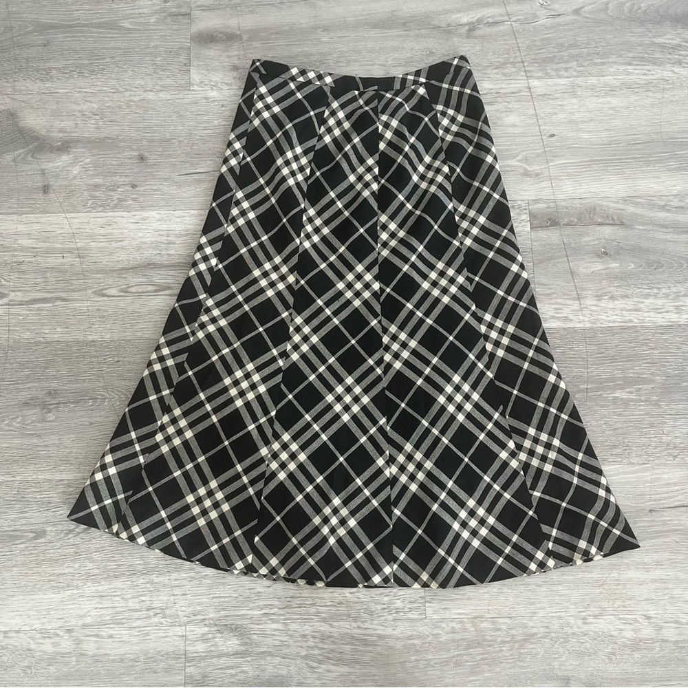 Burberry Black and White Checkered A-Line Skirt